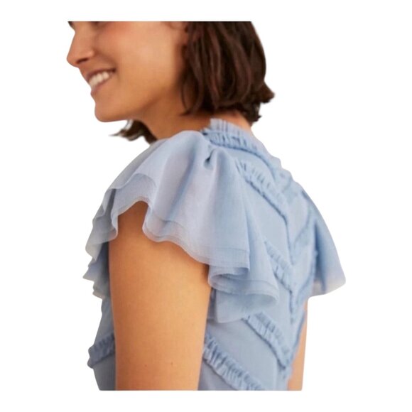 Boden Women Tulle Light Blue Flutter Sleeve Midi Dress Mesh Fabric Women US 8P - Picture 4 of 13